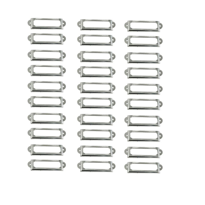 LGEGE 30 Pcs Card Holder Drawer Pull Office Library File Drawer Tag Carbinet Shelves Drawer Name Lable Holder(Color Silvery) - Image 1